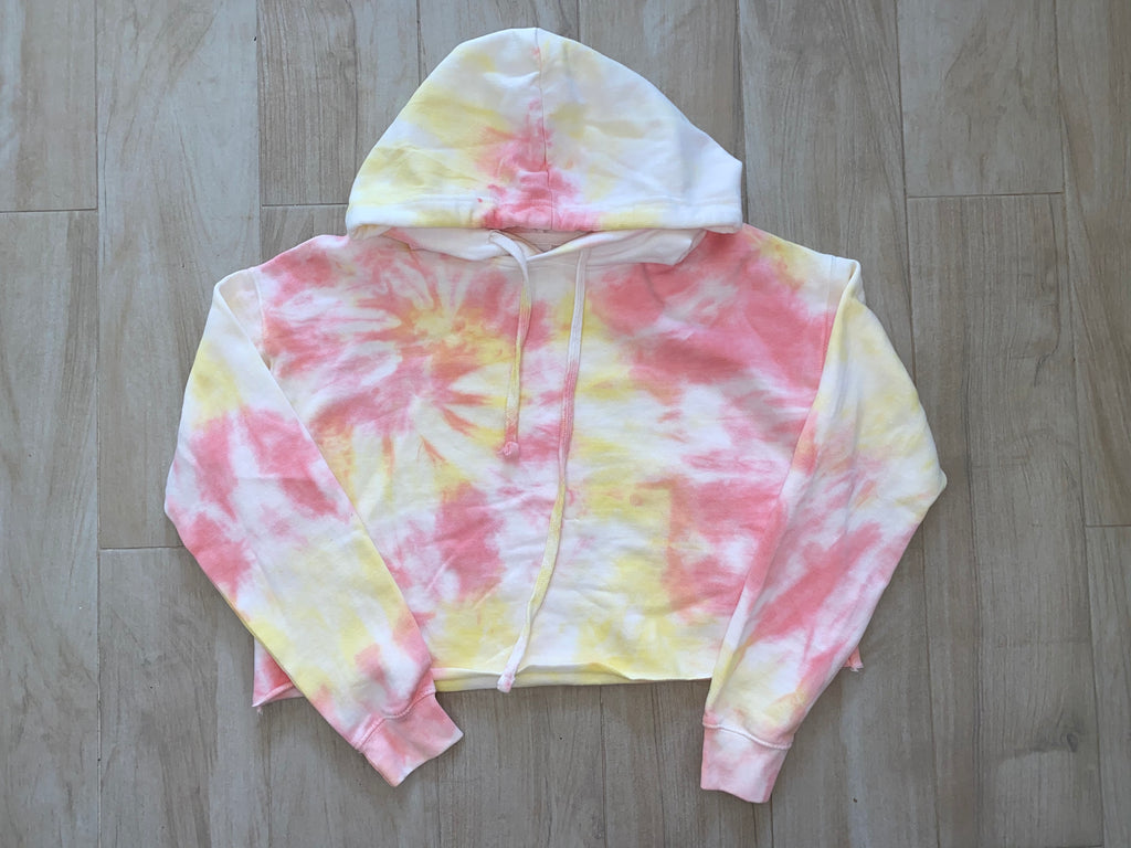 Cropped pink lemonade tie dye hoodie
