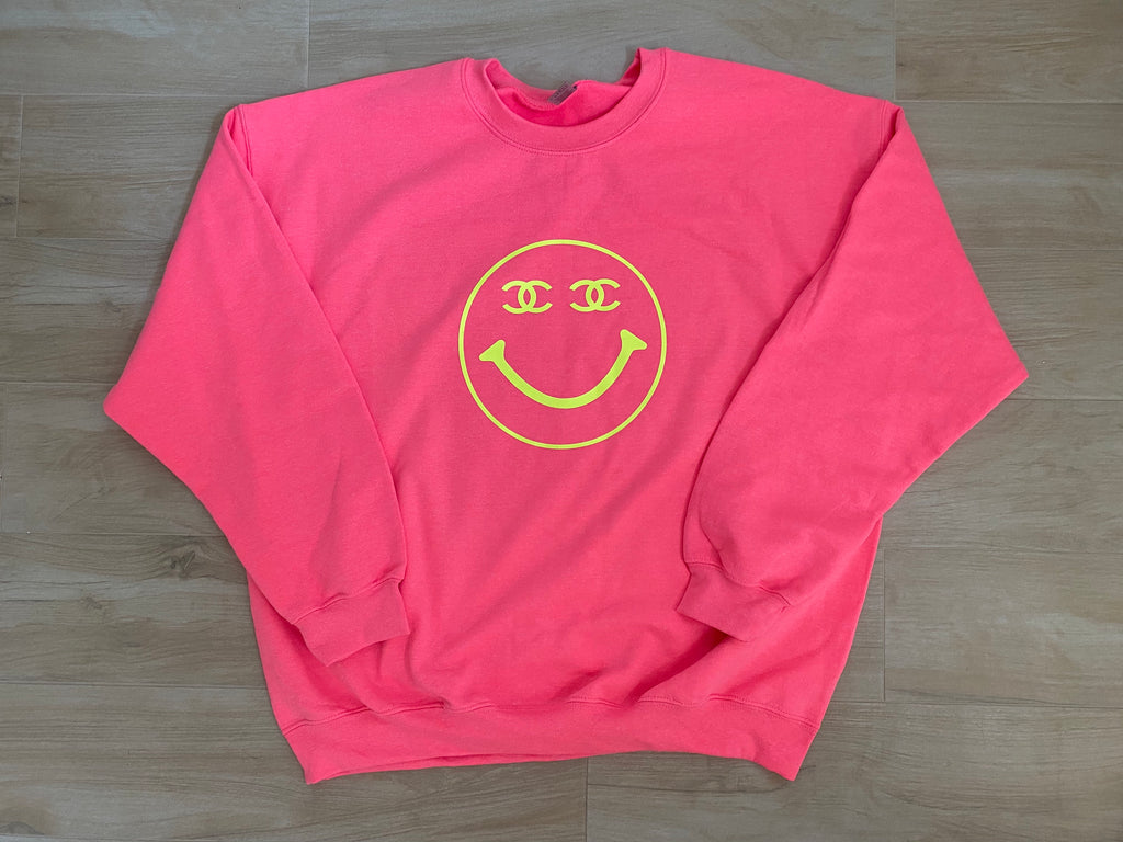 Neon Pink CC Smiley Crewneck